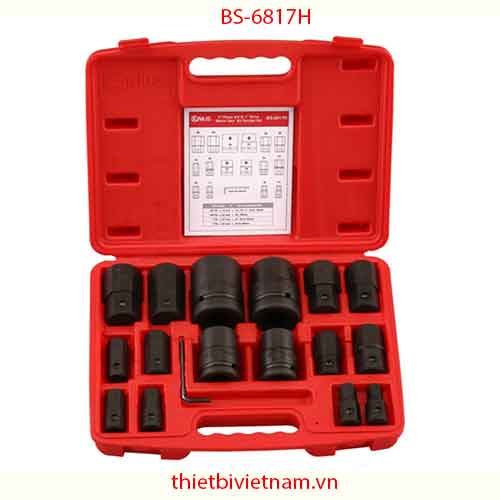 BỘ ĐẦU KHẨU 1 INCH VÀ 3/4 INCH ĐẦU VÍT LỤC GIÁC 17 CHIẾC HỆ MÉT HÃNG GENIUS MODEL BS-6817H
