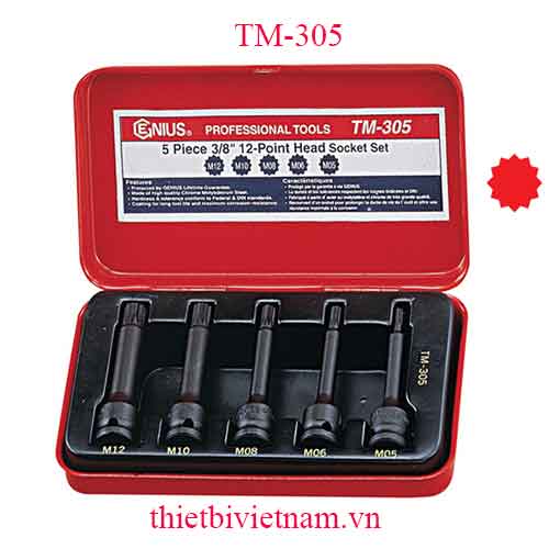 BỘ KHẨU 3/8 ĐẦU VÍT HÌNH SAO 12 ĐỈNH 5 CHIẾC HÃNG GENIUS TM-305