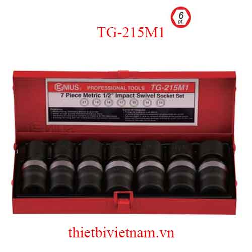 BỘ KHẨU KHỚP XOAY DÙNG CHO SÚNG 1/2 INCH 7 CHIẾC HỆ MÉT TG-215M1
