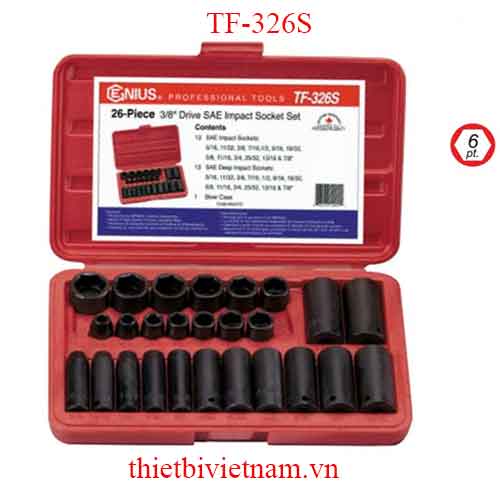 BỘ KHẨU LOẠI NGẮN LOẠI DÀI DÙNG CHO SÚNG 3/8 INCH 26 CHIẾC HỆ INCH TF-326S