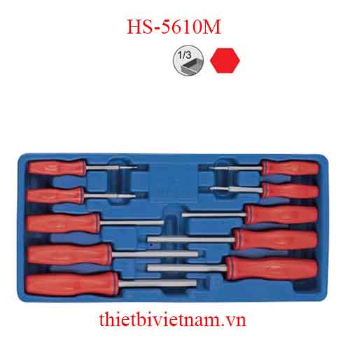 BỘ TUỐC NƠ VÍT ĐẦU LỤC GIÁC TAY CẦM NHỰA 10 CHIẾC HỆ MÉT GENIUS HS-5610M
