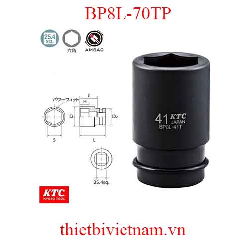 Đầu khẩu 1 inch dùng cho súng vặn ốc loại 6 cạnh dài 120 mm KTC BP8L-70TP