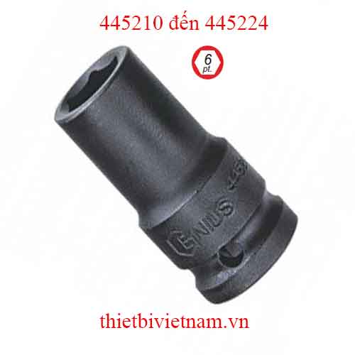 ĐẦU KHẨU 1/2 INCH THÀNH MỎNG LOẠI DÀI DÙNG CHO SÚNG HỆ MÉT LỖ 6 CẠNH GENIUS MODEL 445210 đến 445224