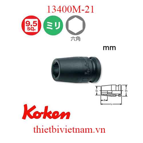 Đầu khẩu 3/8 inch dài 32mm hãng Koken 13400M-21