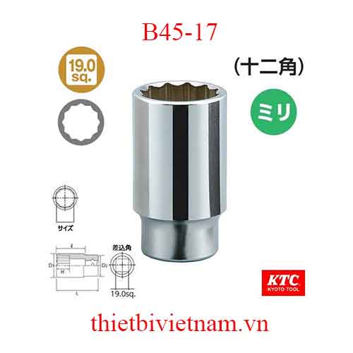 Đầu tuýp 3/4 inch dài 90 mm loại 12 cạnh KTC B45-17